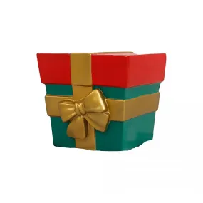 12" Green and Red Gift Box with Gold Bow