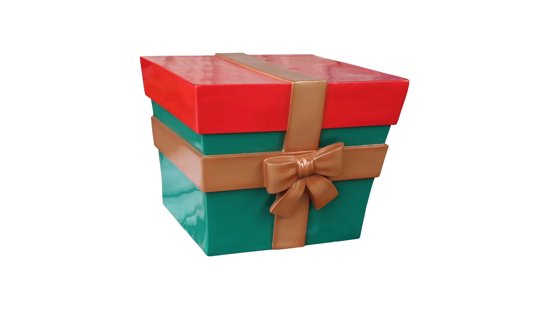 16"  Green and Red Gift Box with Gold Bow