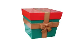 16"  Green and Red Gift Box with Gold Bow