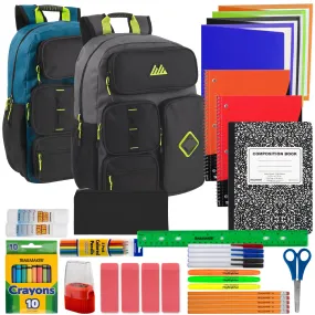 18" Multi Pocket Backpack with 45-Piece School Supply Kit - 2 Colors