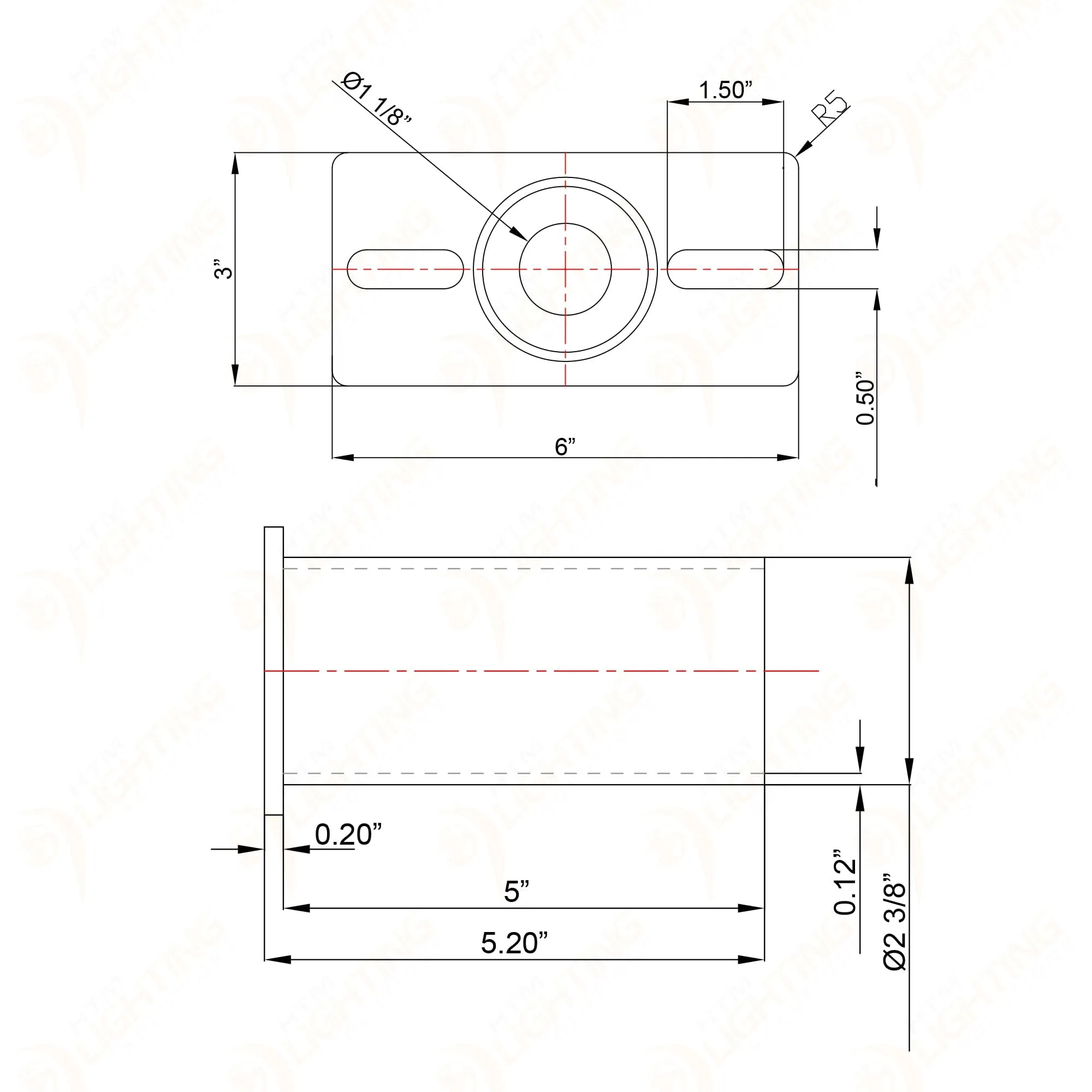 2-3/8'' OD Horizontal Tenon Mid-Pole Bracket With Screws (V2)