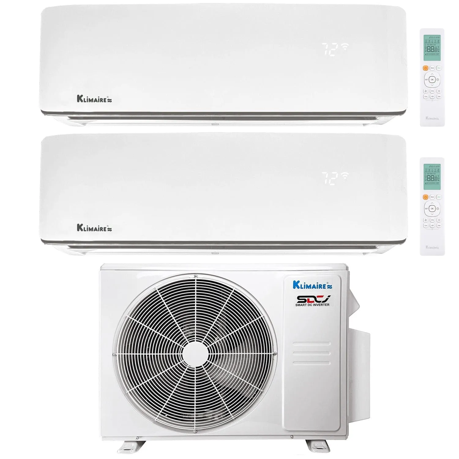 2-Zone Klimaire 21 SEER2 Multi Split Wall Mount Air Conditioner Heat Pump System 12 12