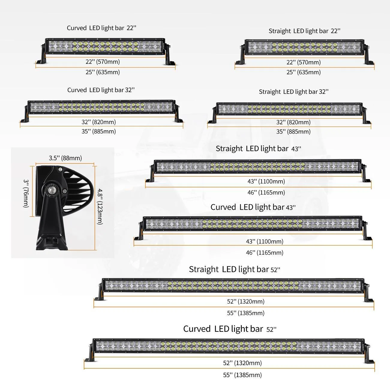 22 inch 5D Series Straight/Curved Combo Beam Double Row LED Light Bar for SUV ATV UTV Trucks Pickup Boat