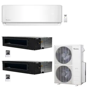 3-Zone Klimaire 20.8 SEER2 Multi Split Ducted Recessed Wall Mount Air Conditoner Heat Pump System 12 18 24