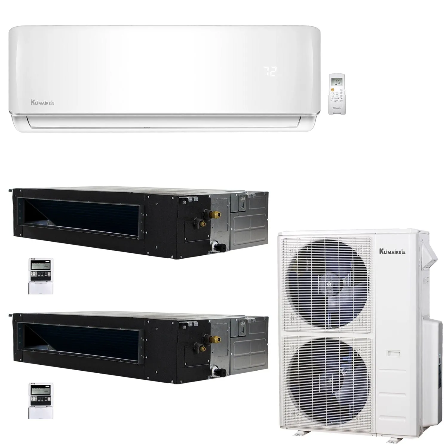 3-Zone Klimaire 20.8 SEER2 Multi Split Ducted Recessed Wall Mount Air Conditoner Heat Pump System 18 18 24