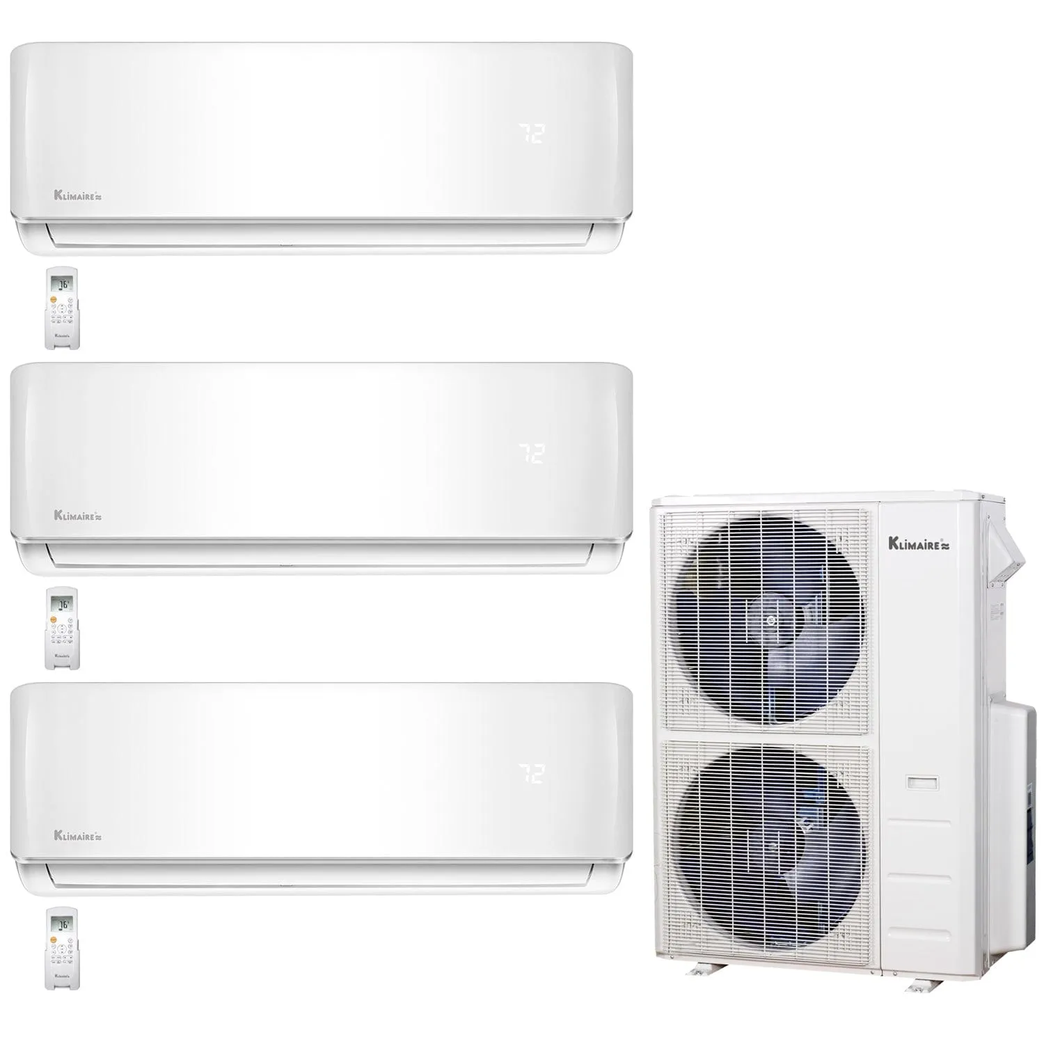 3-Zone Klimaire 21.1 SEER2 Multi Split Wall Mount Air Conditioner Heat Pump System 18 18 18