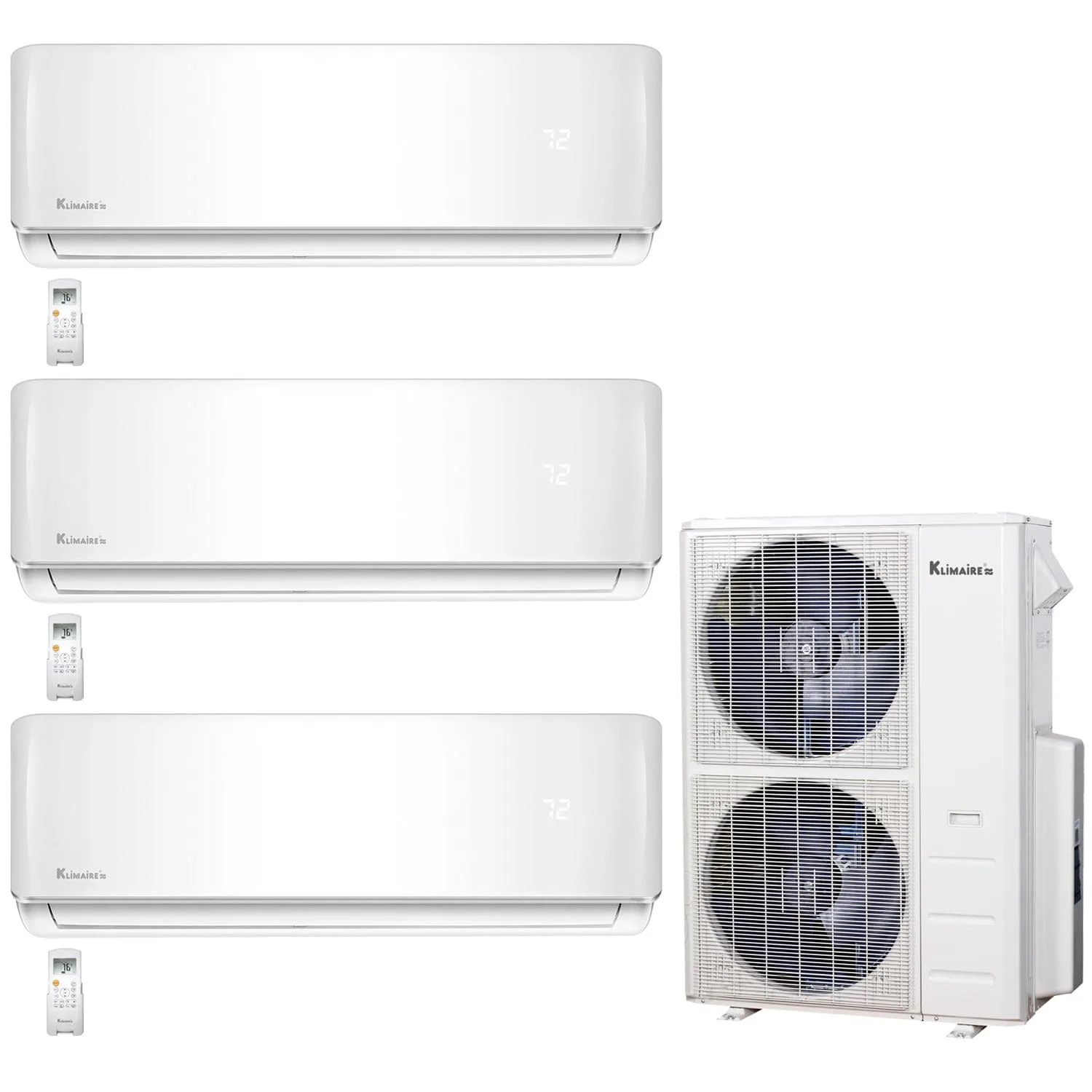 3-Zone Klimaire 21.1 SEER2 Multi Split Wall Mount Air Conditioner Heat Pump System 18 18 24