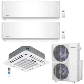 3-Zone Klimaire 21.1 SEER2 Multi Split Wall Mount Ceiling Cassette Air Conditioner Heat Pump System 12 18 24