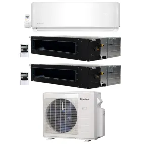 3-Zone Klimaire 21.55 SEER2 Multi Split Wall Mount Ducted Recessed Air Conditoner Heat Pump System 12 12 24