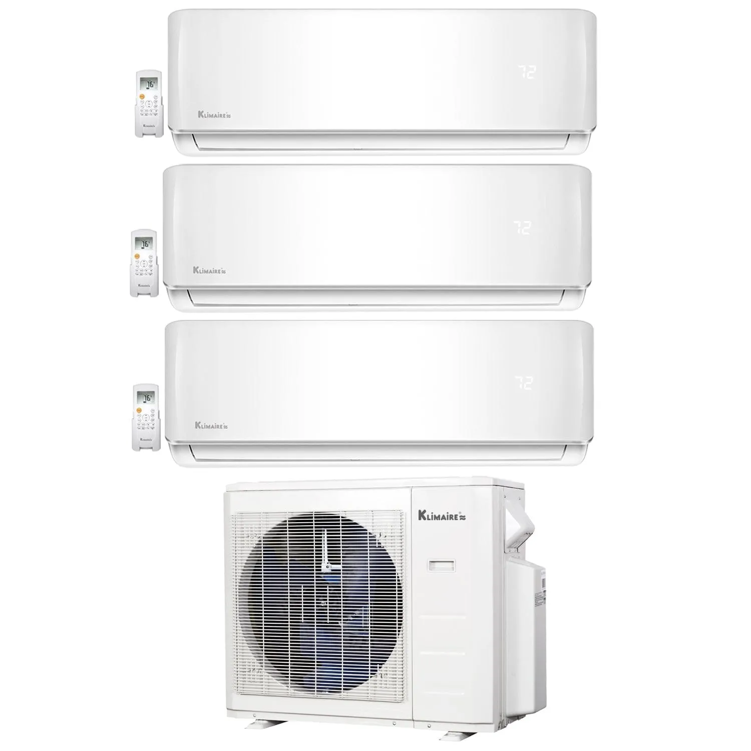 3-Zone Klimaire 23.1 SEER2 Multi Split Wall Mount Air Conditioner Heat Pump System 12 12 24