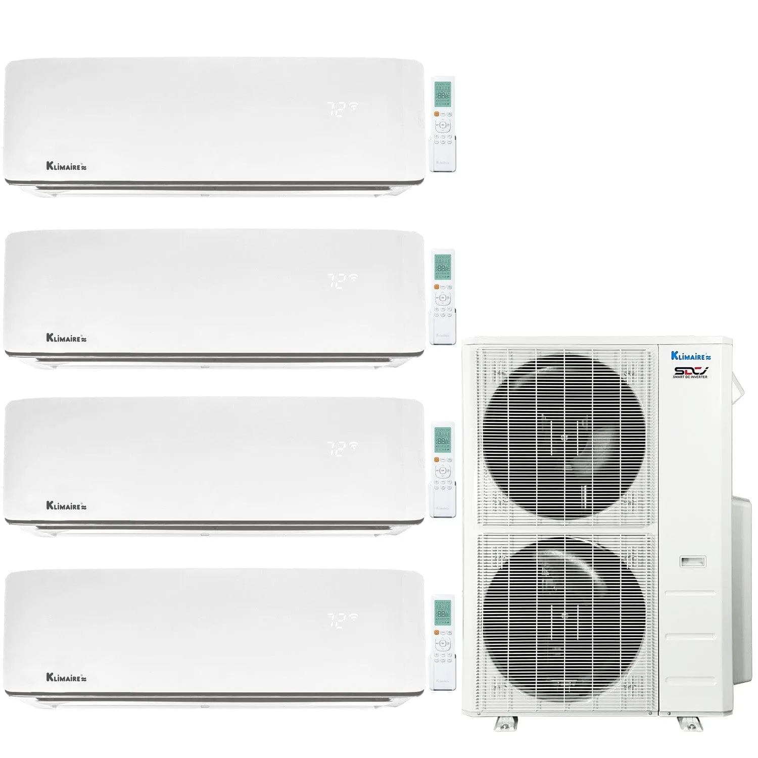 4-Zone Klimaire 21.1 SEER2 Multi Split Wall Mount Air Conditioner Heat Pump System 12 12 12 18