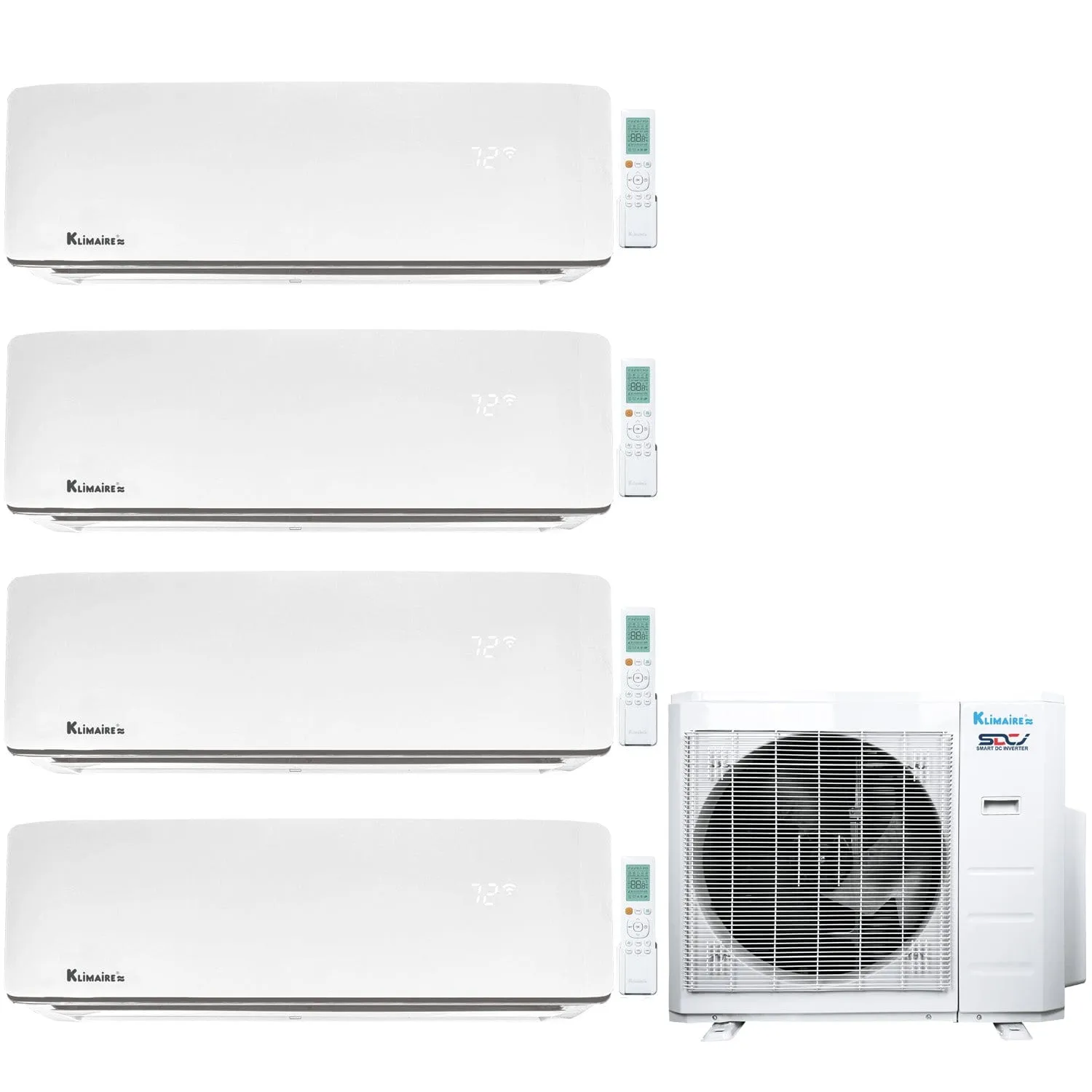 4-Zone Klimaire 23.1 SEER2 Multi Split Wall Mount Air Conditioner Heat Pump System 12 12 12 12