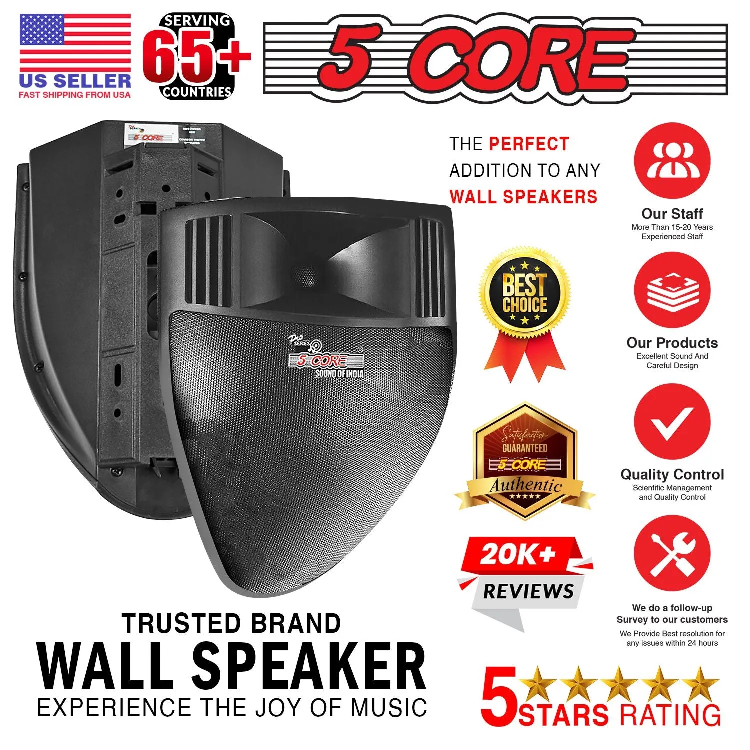 5 CORE Outdoor Speaker Wired Waterproof System Wall Mounted Indoor Outside Patio Backyard Surround Sound Home Exterior Corner - CORNER