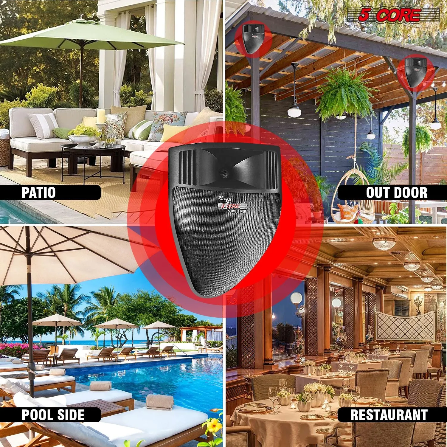 5 CORE Outdoor Speaker Wired Waterproof System Wall Mounted Indoor Outside Patio Backyard Surround Sound Home Exterior Corner - CORNER