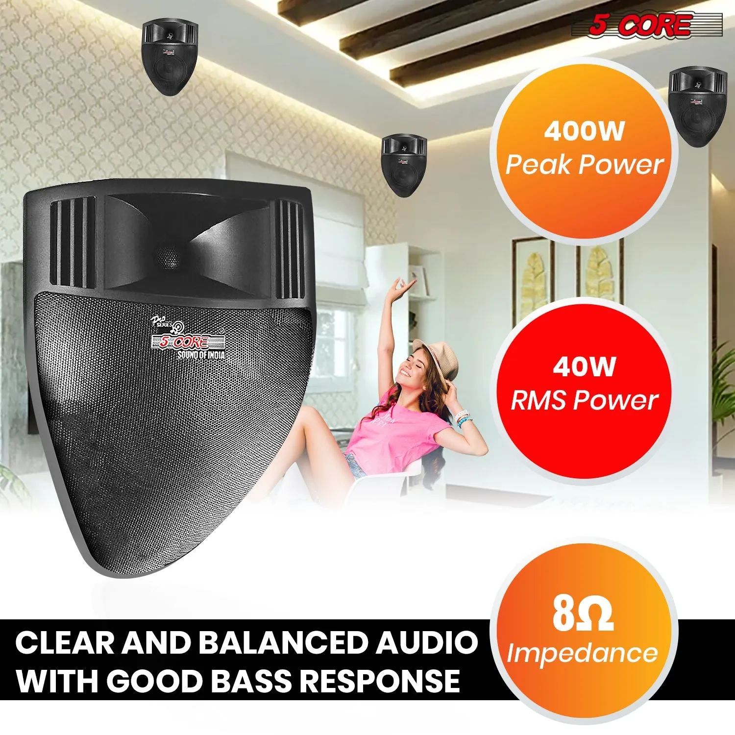 5 CORE Outdoor Speaker Wired Waterproof System Wall Mounted Indoor Outside Patio Backyard Surround Sound Home Exterior Corner - CORNER