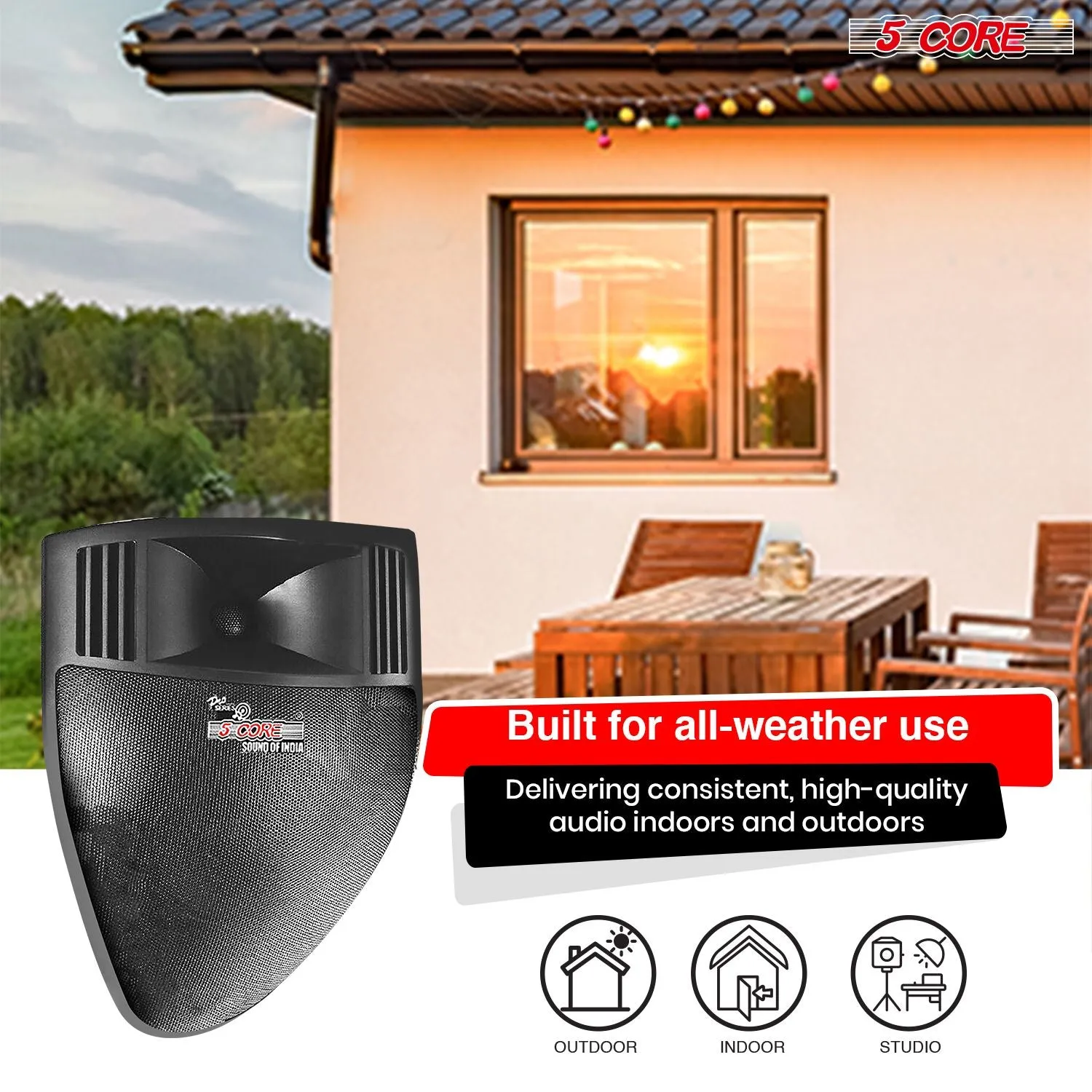5 CORE Outdoor Speaker Wired Waterproof System Wall Mounted Indoor Outside Patio Backyard Surround Sound Home Exterior Corner - CORNER