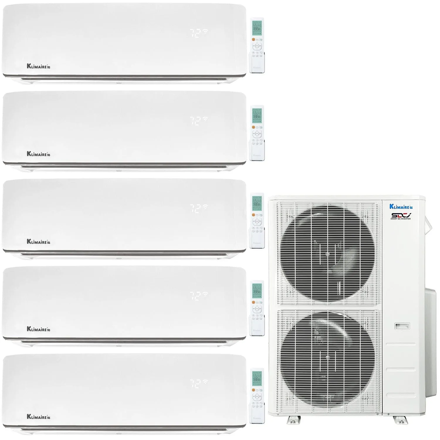 5-Zone Klimaire 21.1 SEER2 Multi Split Wall Mount Air Conditioner Heat Pump System 12 12 12 12 12