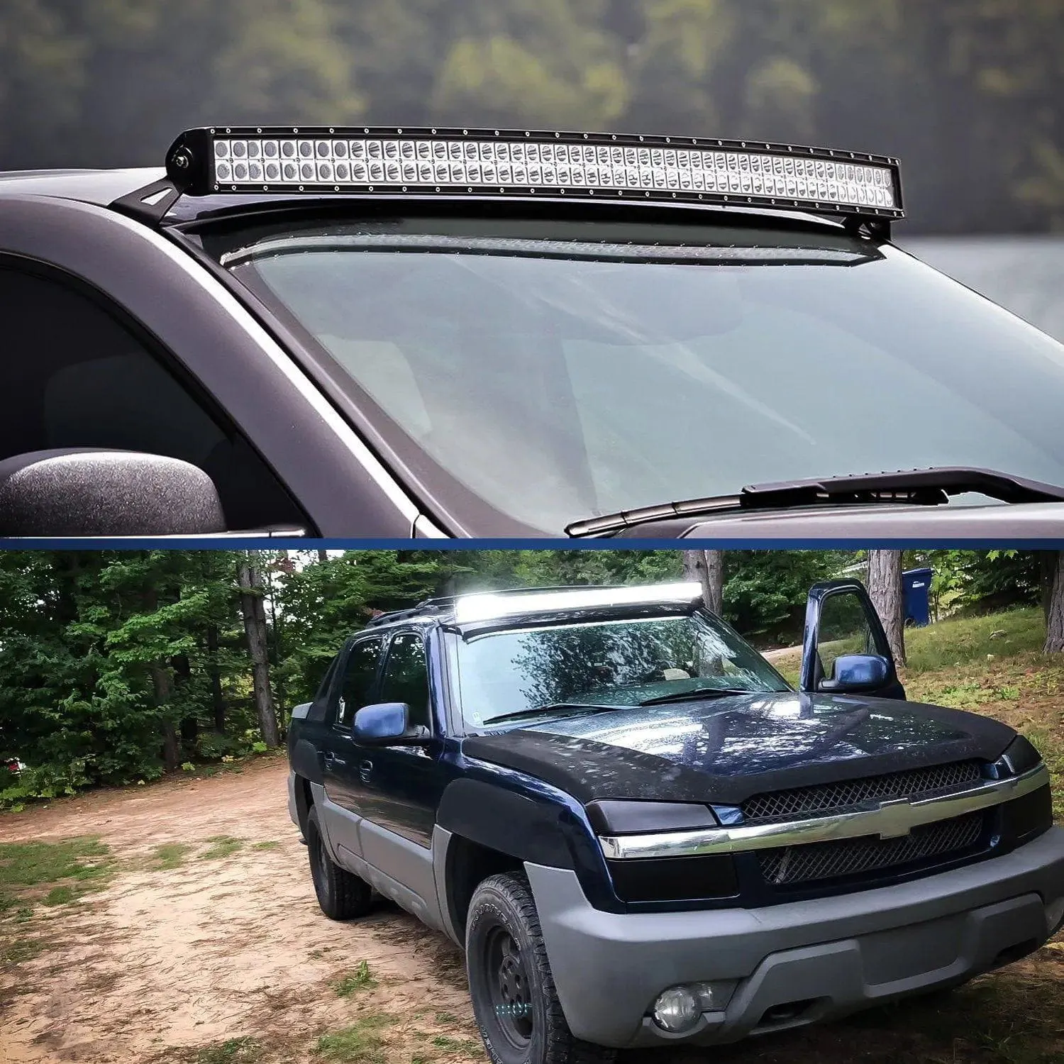 54 Inch Curved Light Bar Bracket at Upper Windshield Roof Cab for 1999-2006 Chevy Silverado Suburban Avalanche Tahoe & GMC Yukon Sierra (Pair)