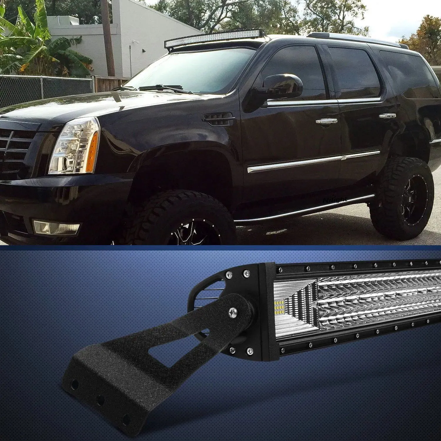 54 Inch Curved Light Bar Bracket at Upper Windshield Roof Cab for 1999-2006 Chevy Silverado Suburban Avalanche Tahoe & GMC Yukon Sierra (Pair)