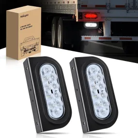 6 Inch Oval White Tail Lights flush Mount Grommets Plugs w/Mounting Brackets (Pair)