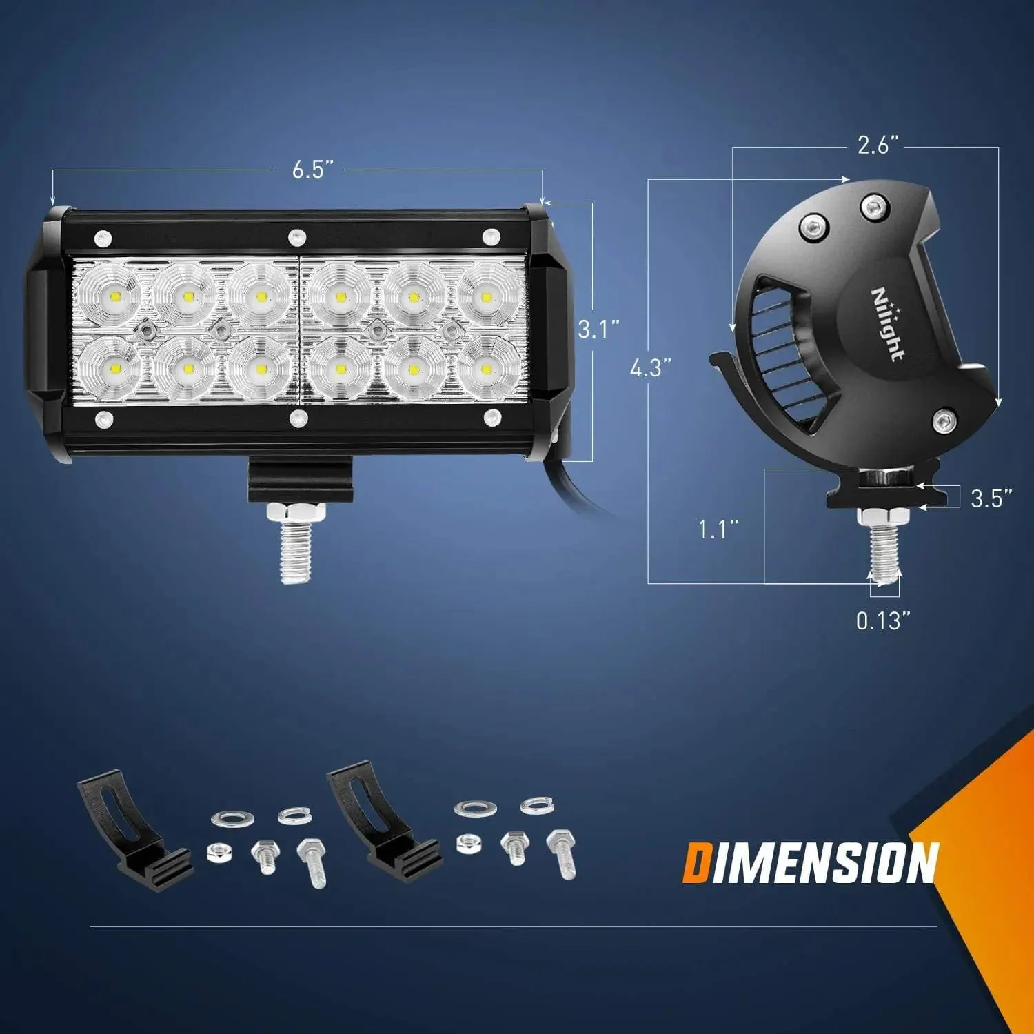 6.5 Inch 36W 3600LM Double Row Flood LED Light Bars (2 Pairs)