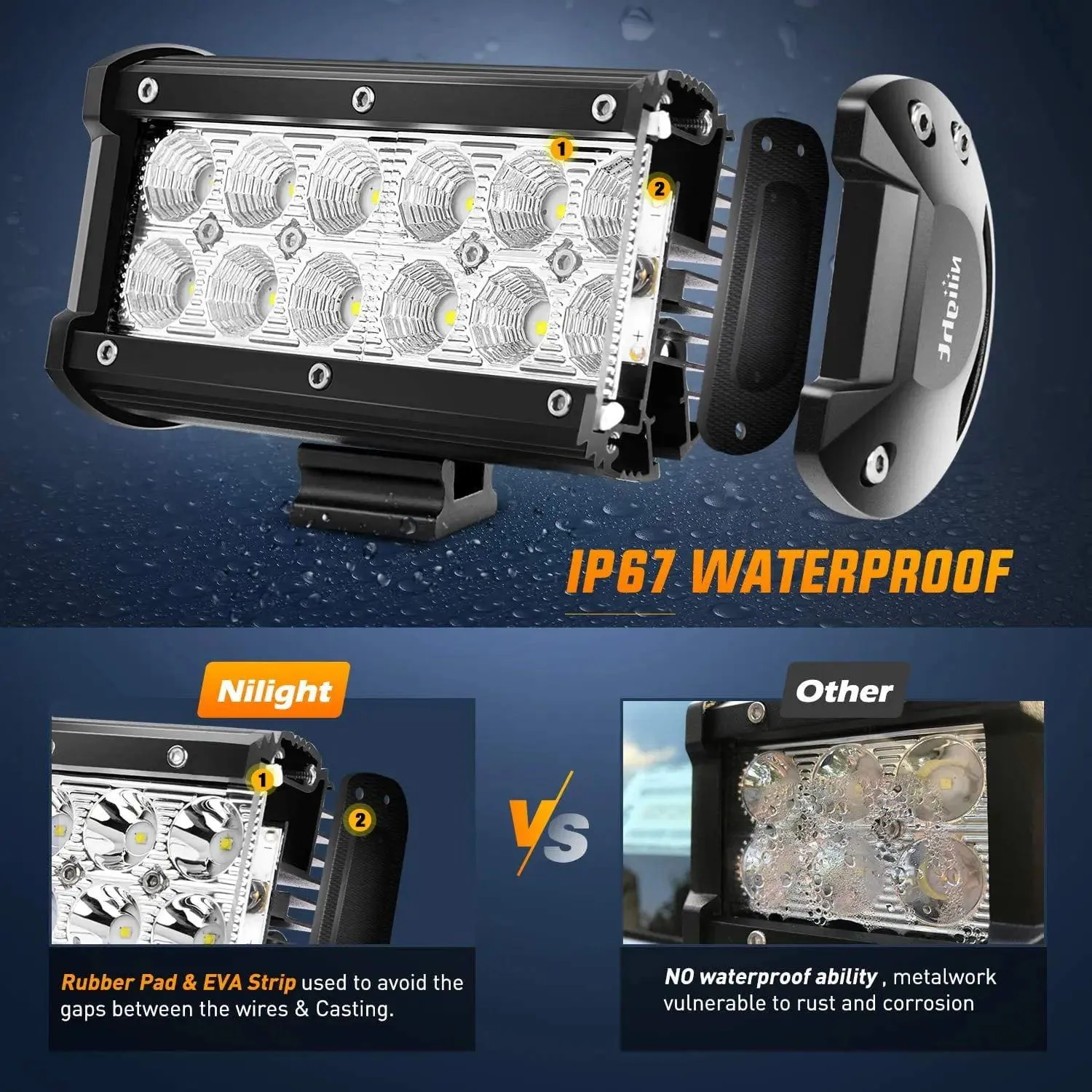 6.5 Inch 36W 3600LM Double Row Flood LED Light Bars (2 Pairs)