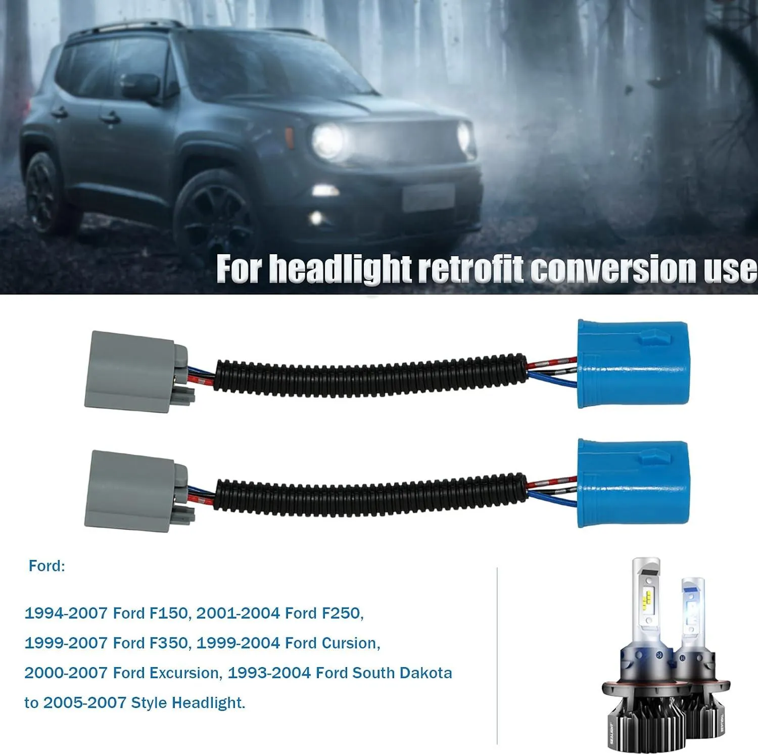 9007 LED Headlight Socket Female Adapter Wiring Harness Connector for Headlight/Fog Light 2pcs/Set