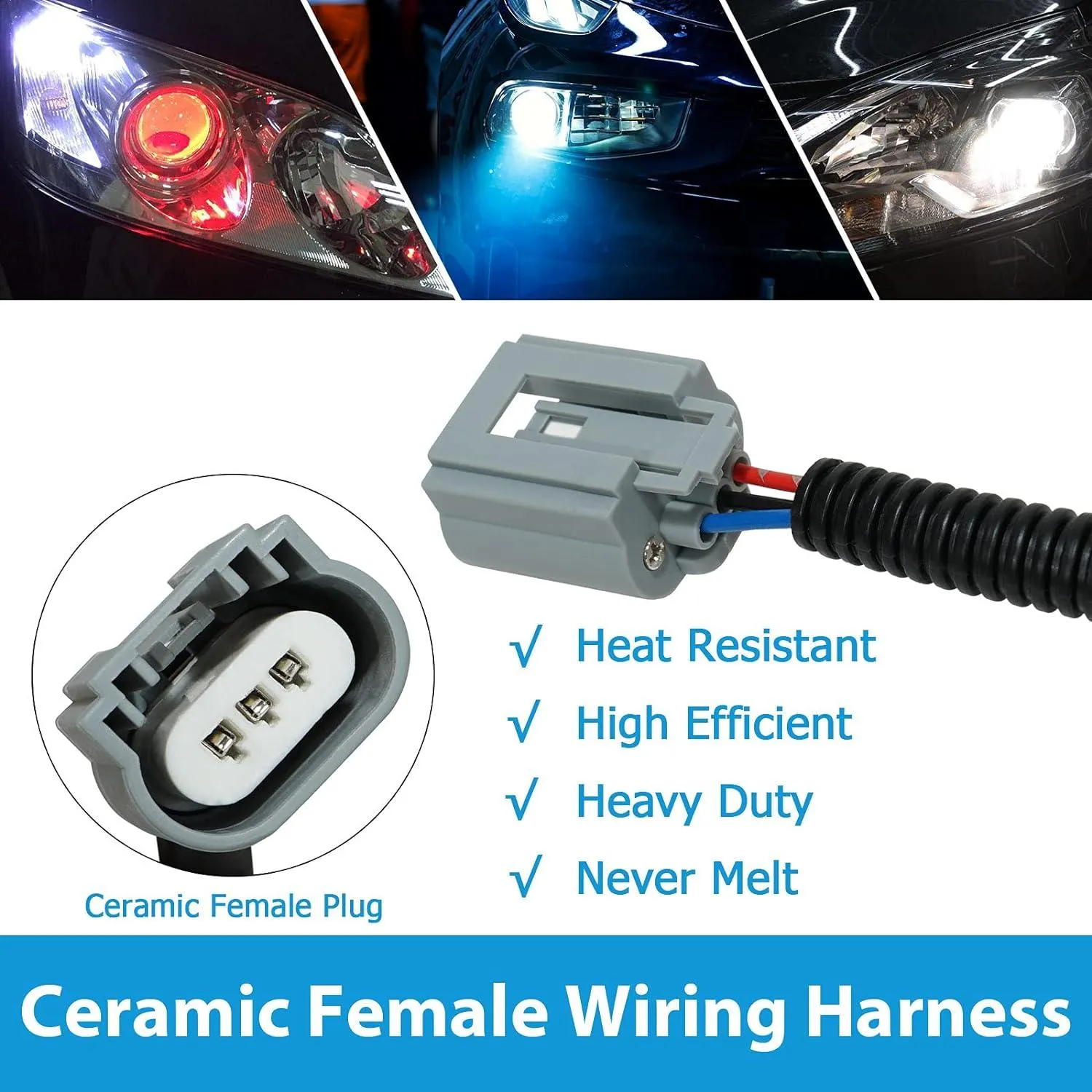 9007 LED Headlight Socket Female Adapter Wiring Harness Connector for Headlight/Fog Light 2pcs/Set