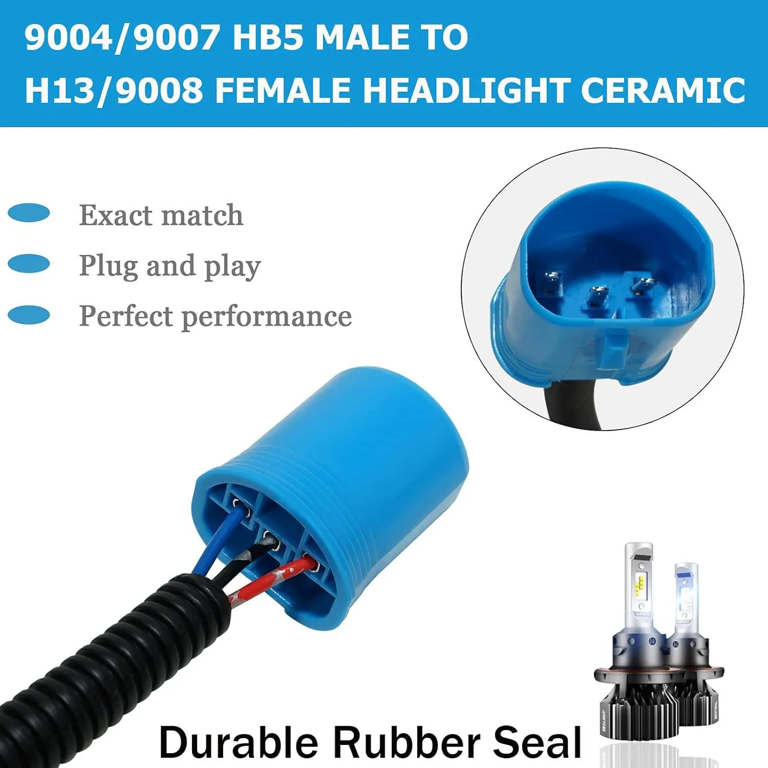 9007 LED Headlight Socket Female Adapter Wiring Harness Connector for Headlight/Fog Light 2pcs/Set