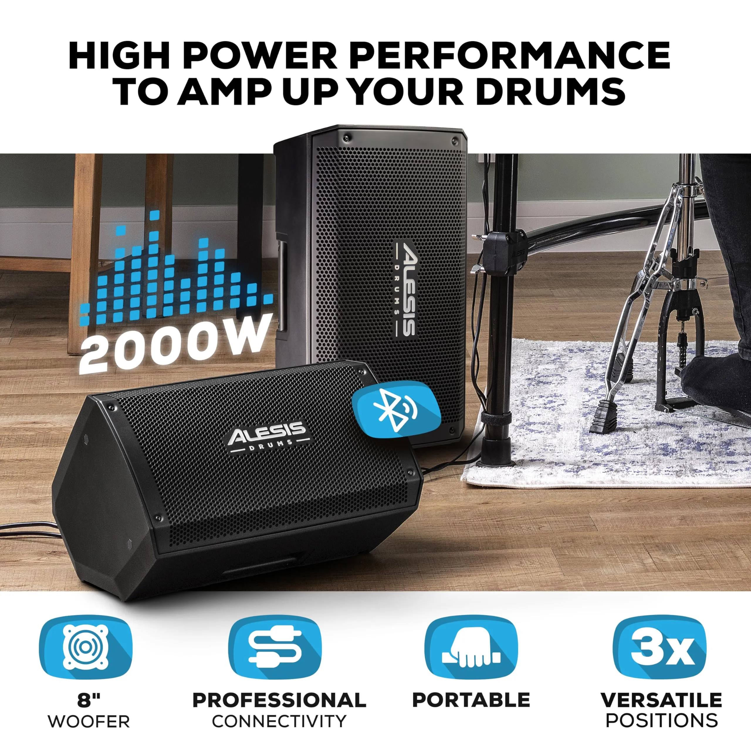 Alesis Nitro Max Kit and Strike Amp 8 MK2 - Electric Drum Set with and 8-inch 2000W Drum Amp Speaker, with Bluetooth