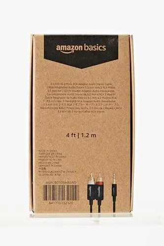 Amazon Basics 3.5 Aux to 2 x RCA Adapters, Audio Cable for Amplifiers, Active Speakers with Gold-Plated Plugs, 4 Feet/1.2 m, Black