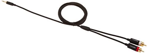 Amazon Basics 3.5 Aux to 2 x RCA Adapters, Audio Cable for Amplifiers, Active Speakers with Gold-Plated Plugs, 4 Feet/1.2 m, Black