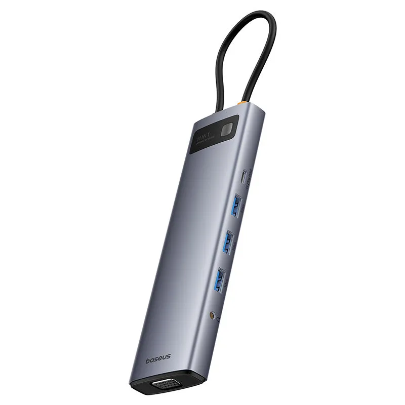 Baseus Metal Gleam Series 11-Port Hub USB-C to HDMI 4K@60Hz   VGA   3xUSB 3.0   USB 2.0   USB-C PD   RJ45   SD/TF   3.5mm (Space Grey) (B00030709811-00)