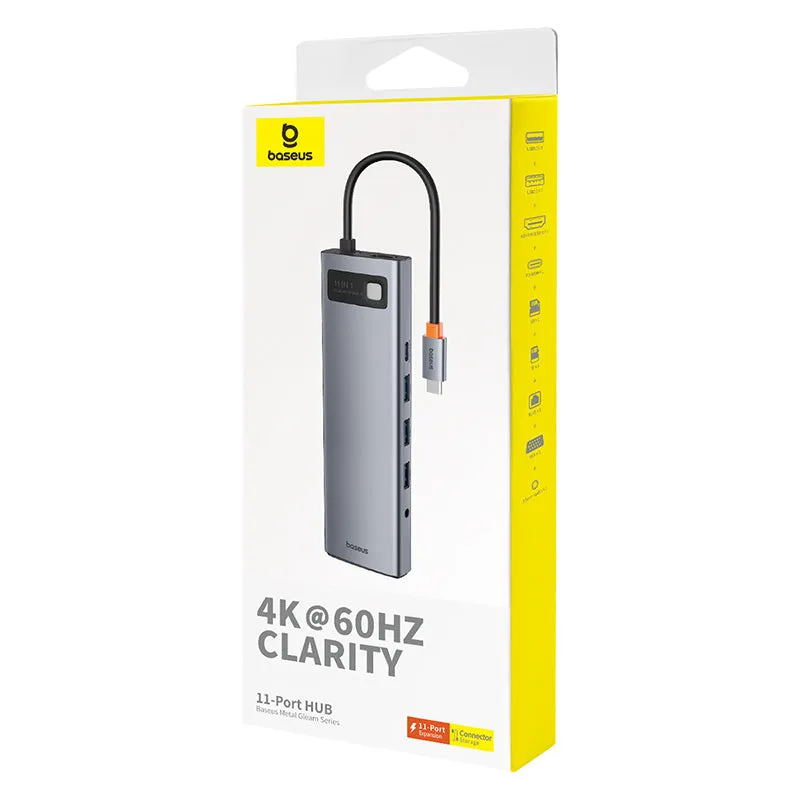 Baseus Metal Gleam Series 11-Port Hub USB-C to HDMI 4K@60Hz   VGA   3xUSB 3.0   USB 2.0   USB-C PD   RJ45   SD/TF   3.5mm (Space Grey) (B00030709811-00)