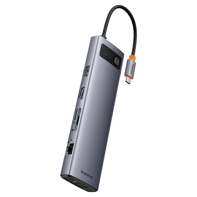 Baseus Metal Gleam Series 11-Port Hub USB-C to HDMI 4K@60Hz   VGA   3xUSB 3.0   USB 2.0   USB-C PD   RJ45   SD/TF   3.5mm (Space Grey) (B00030709811-00)