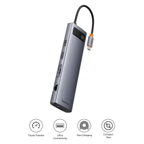 Baseus Metal Gleam Series 11-Port Hub USB-C to HDMI 4K@60Hz   VGA   3xUSB 3.0   USB 2.0   USB-C PD   RJ45   SD/TF   3.5mm (Space Grey) (B00030709811-00)