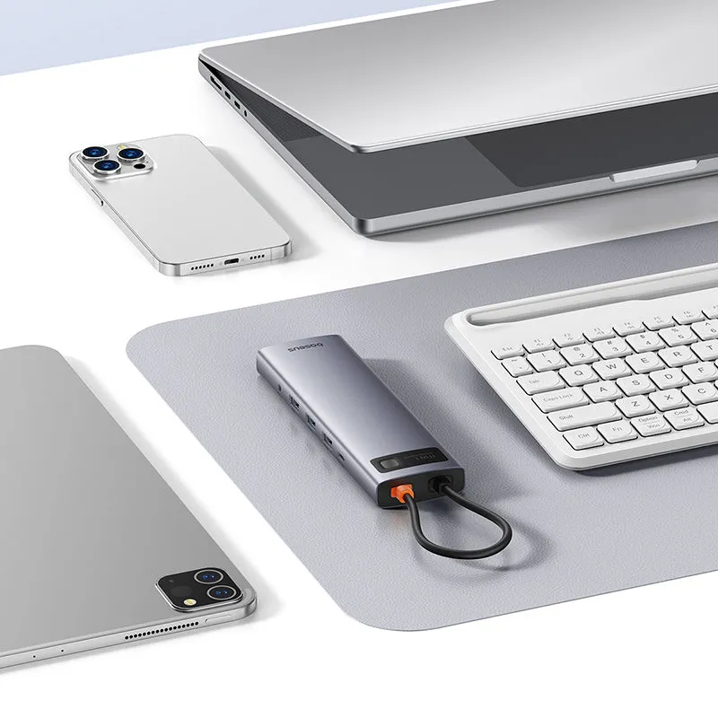 Baseus Metal Gleam Series 11-Port Hub USB-C to HDMI 4K@60Hz   VGA   3xUSB 3.0   USB 2.0   USB-C PD   RJ45   SD/TF   3.5mm (Space Grey) (B00030709811-00)