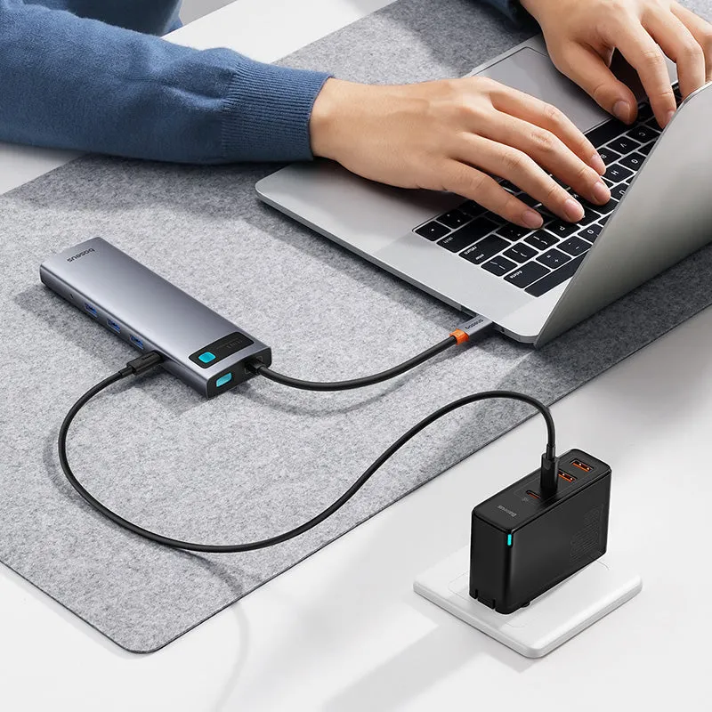 Baseus Metal Gleam Series 11-Port Hub USB-C to HDMI 4K@60Hz   VGA   3xUSB 3.0   USB 2.0   USB-C PD   RJ45   SD/TF   3.5mm (Space Grey) (B00030709811-00)