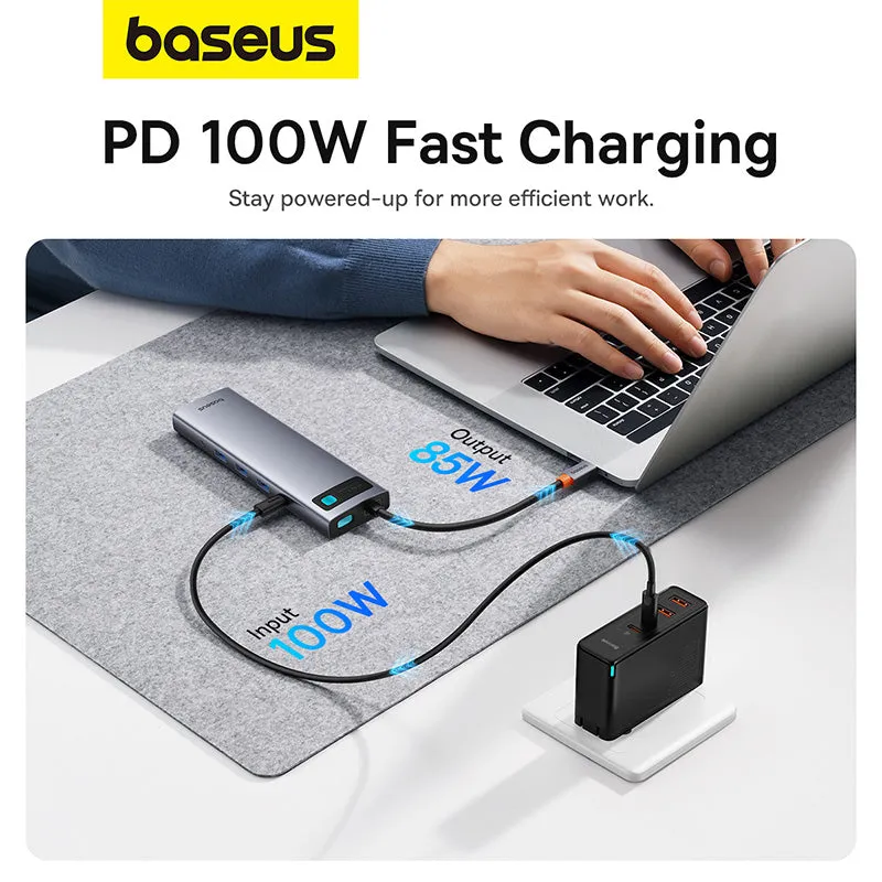 Baseus Metal Gleam Series 11-Port Hub USB-C to HDMI 4K@60Hz   VGA   3xUSB 3.0   USB 2.0   USB-C PD   RJ45   SD/TF   3.5mm (Space Grey) (B00030709811-00)