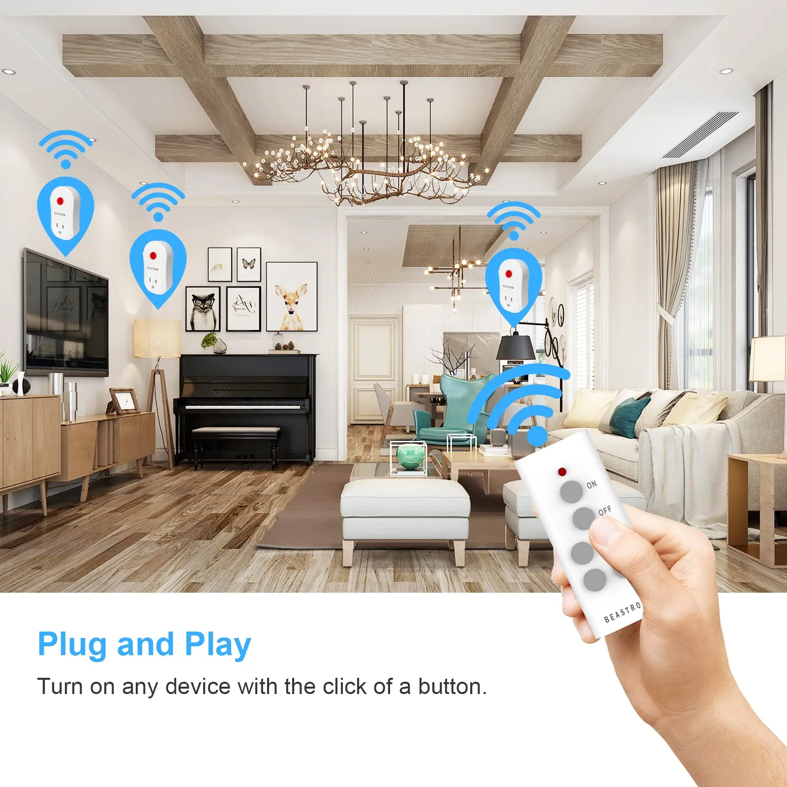 Beastron Upgraded Remote Controlled Outlet (1 Pack with 1 Remote),Expandable Remote Light Switch Kit, Wireless On Off Power Switch, 100ft RF Range, Compact Design, White 1 pack