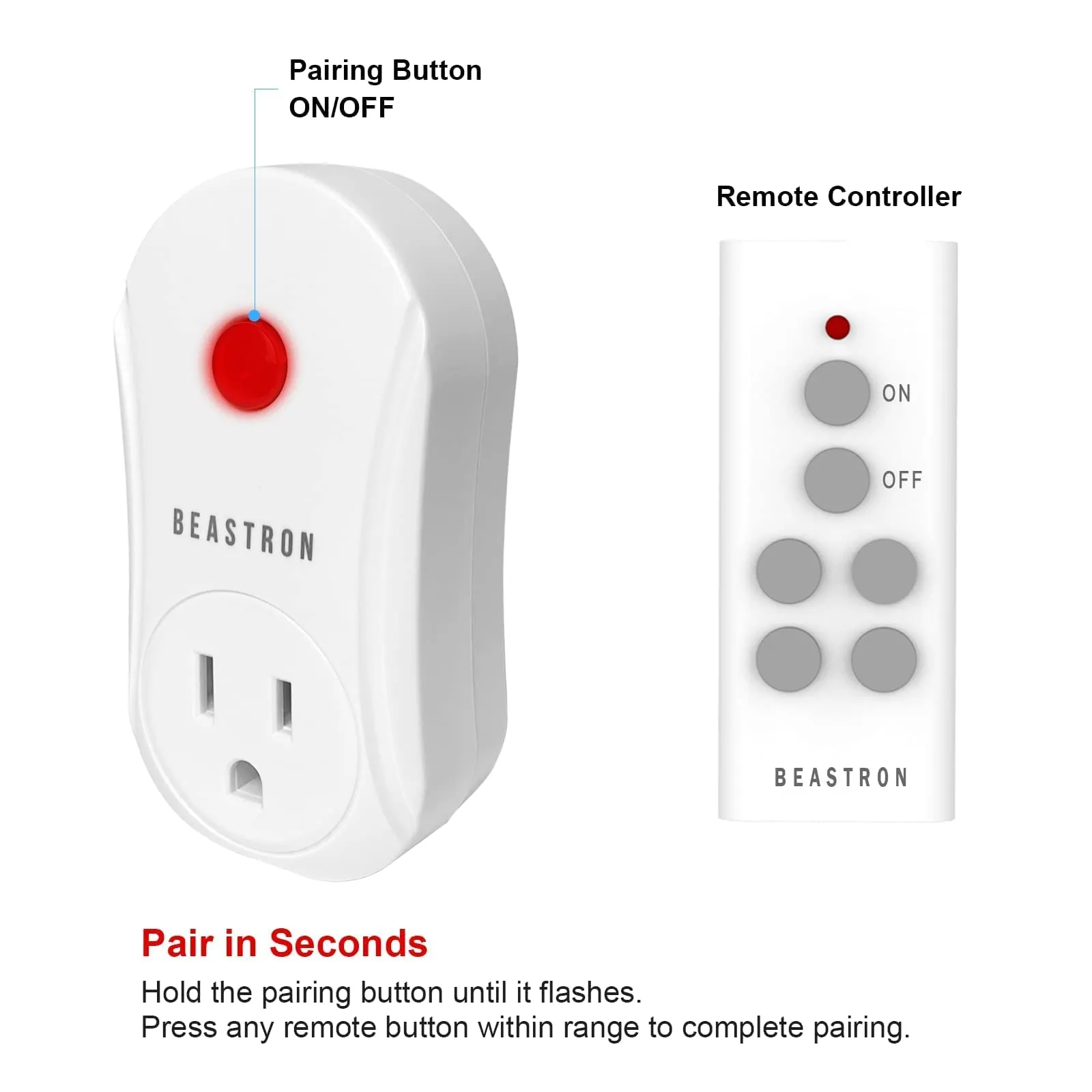 Beastron Upgraded Remote Controlled Outlet (1 Pack with 1 Remote),Expandable Remote Light Switch Kit, Wireless On Off Power Switch, 100ft RF Range, Compact Design, White 1 pack