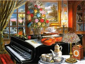 Black Baby Grand Piano - Musical Diamond Painting, Full Round/Square 5D Diamonds, Classical Scene
