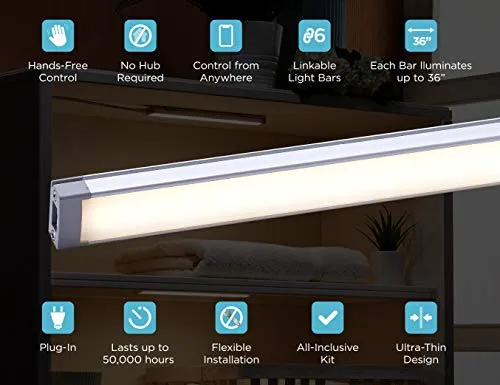BLACK DECKER Compatible with Alexa Smart LED Under Cabinet Lighting Kit, Motion Sensor, Dimmable & 108" Jumper Wire Accessory for Under Cabinet Lighting Kits