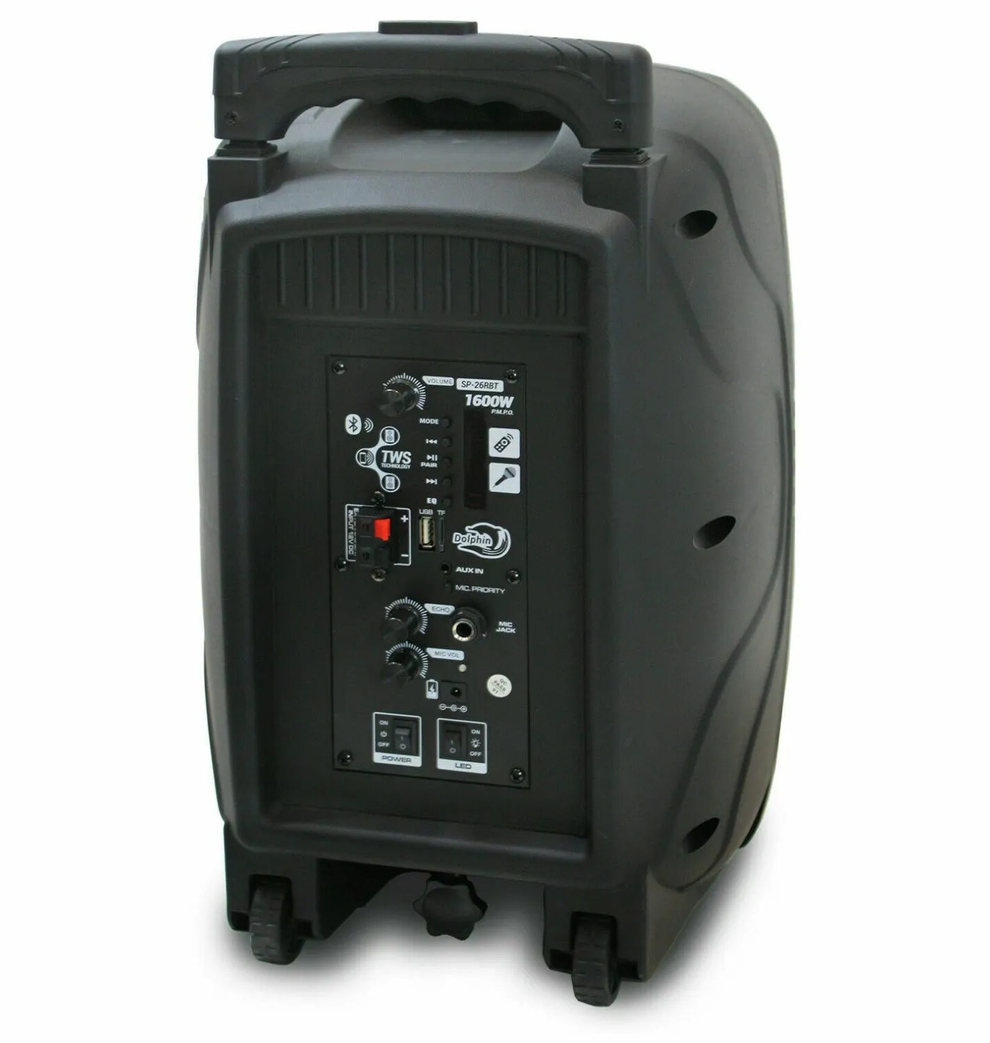 Brand New Dolphin SP-26RBT Rechargeable Dual 6.5" Bluetooth Party Speaker W/Woofer Lights