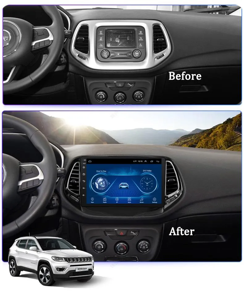 Car Dealz 9" Android 10.0 For Jeep Compass 2016-2018 w CAM In Dash Plus OEM Fascia