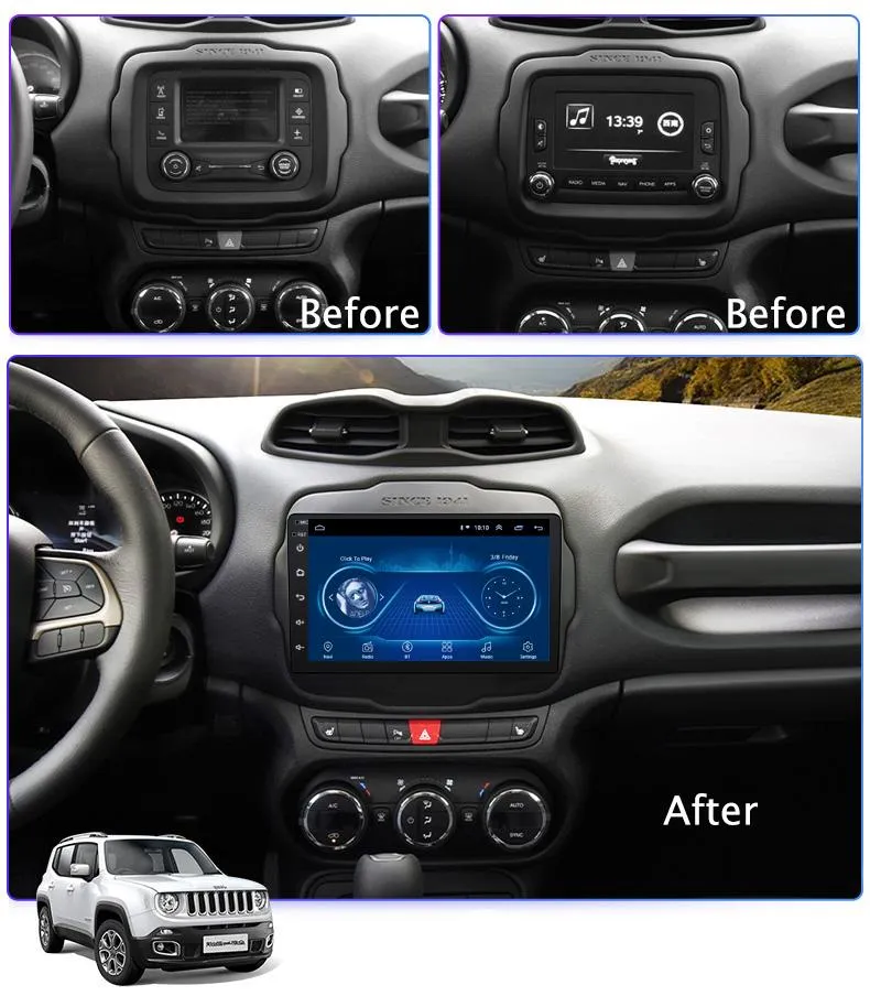 Car Dealz 9" Android 10.0 For Jeep Renegade 2016-2018 w CAM In Dash Plus OEM Fascia