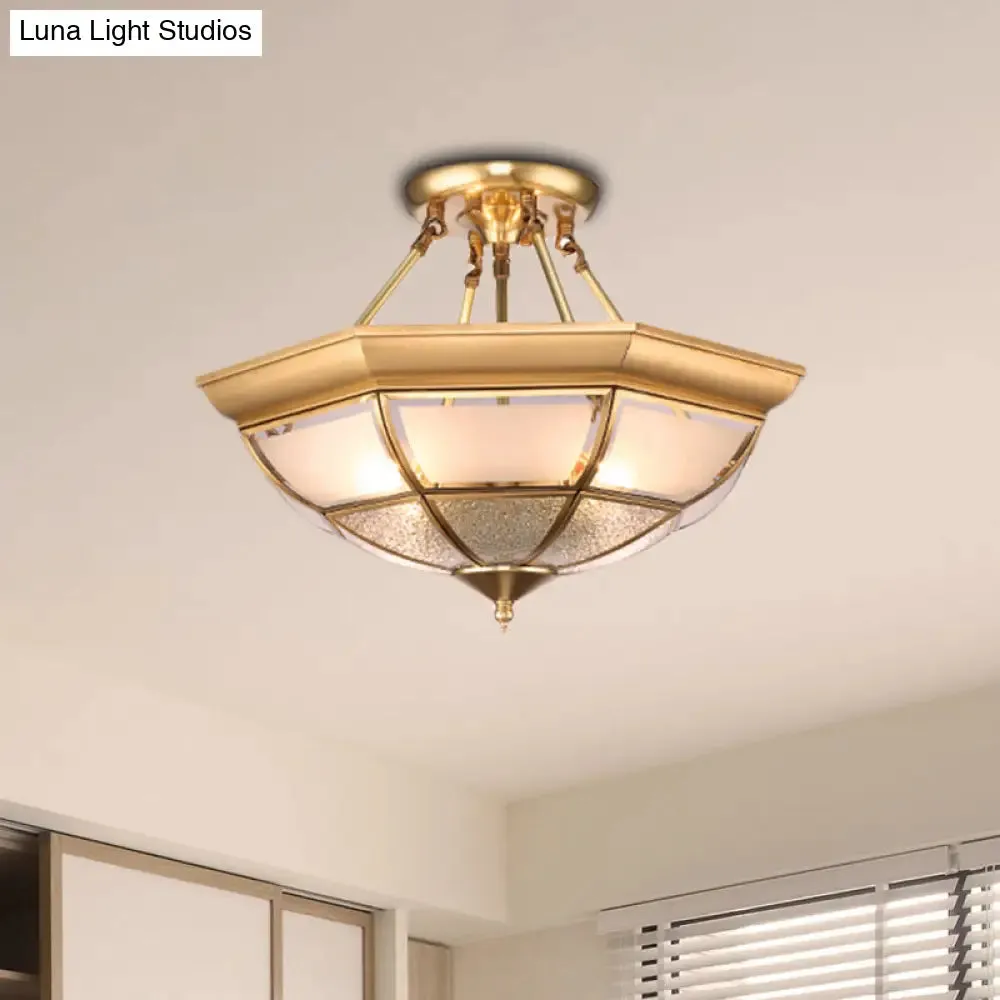 Colonial Brass Semi-Flush Ceiling Light with Curved Frosted Glass Dome - 4 Lights | 14"/16" Wide - Ideal for Living Room