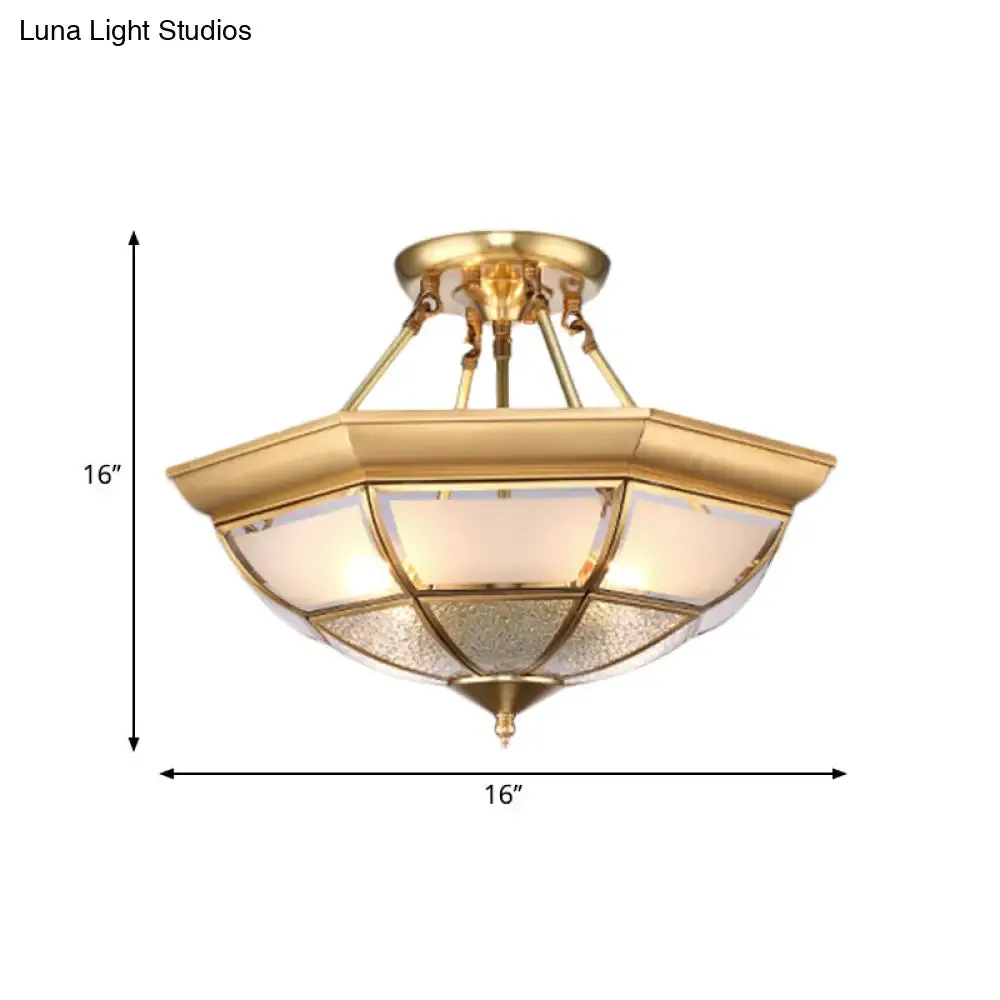 Colonial Brass Semi-Flush Ceiling Light with Curved Frosted Glass Dome - 4 Lights | 14"/16" Wide - Ideal for Living Room