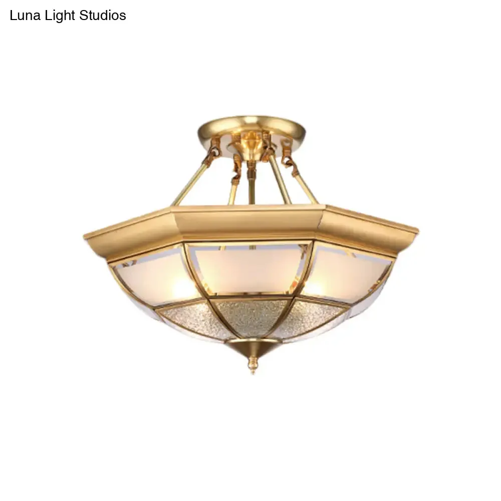 Colonial Brass Semi-Flush Ceiling Light with Curved Frosted Glass Dome - 4 Lights | 14"/16" Wide - Ideal for Living Room