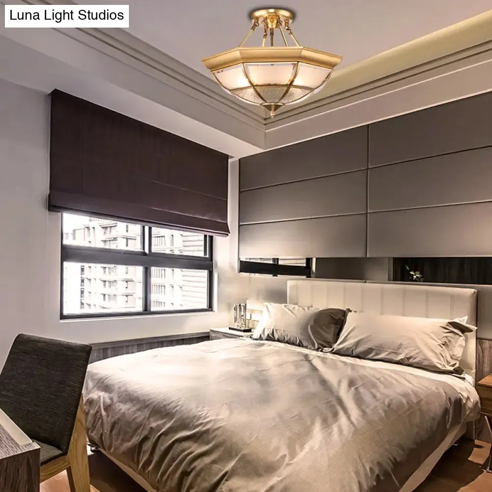 Colonial Brass Semi-Flush Ceiling Light with Curved Frosted Glass Dome - 4 Lights | 14"/16" Wide - Ideal for Living Room